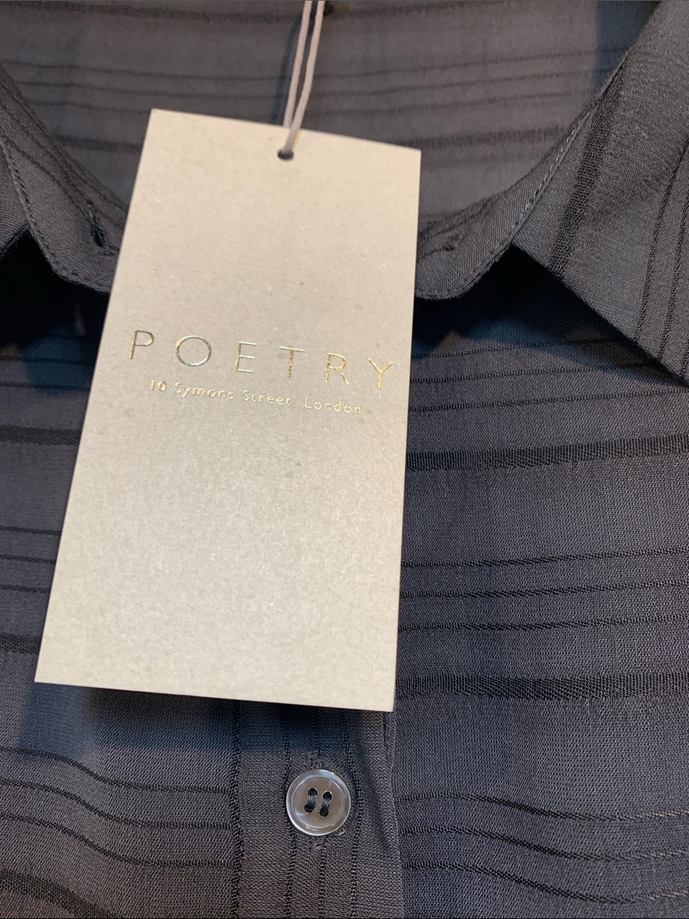 NEW Poetry Semi Sheer Dark Gray Striped Tunic Top Size 8 44” - Picture 3 of 7